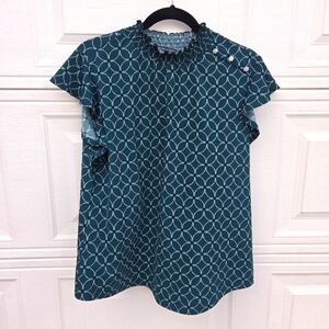 Adrienne Vittadini Teal Geometric Blouse